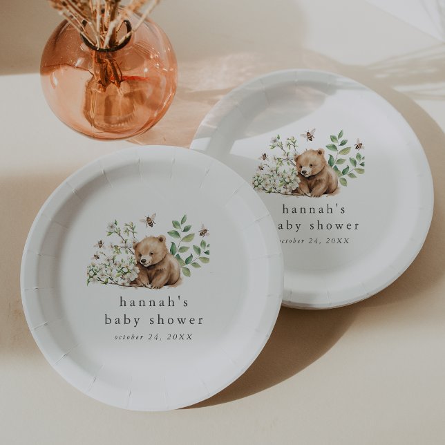 HANNAH Boho Summer Bear Bee Woodland Baby Shower Pappteller (HANNAH Boho Summer Bear Bee Woodland Baby Shower Paper Plates)