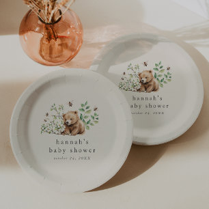 HANNAH Boho Vintag Bear Bee Woodland Babydusche Pappteller