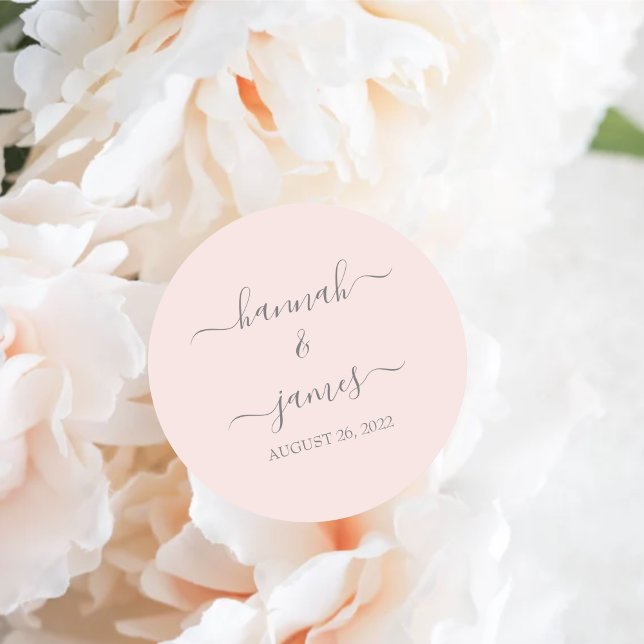 Hannah | Elegante Blush Pink Kalligrafy Wedding Runder Aufkleber (Von Creator hochgeladen)