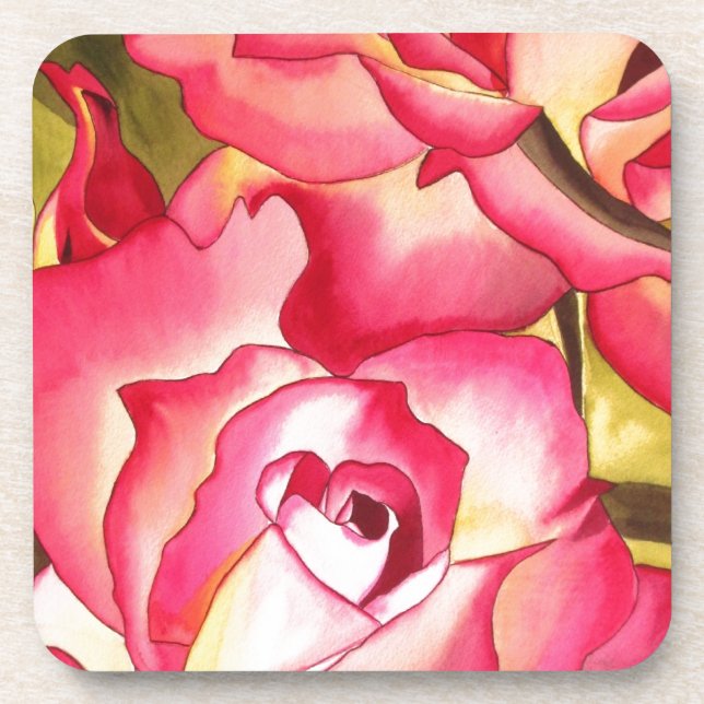 Hannah Gordon Rosa Aquarellkunst Getränkeuntersetzer (Vorderseite)