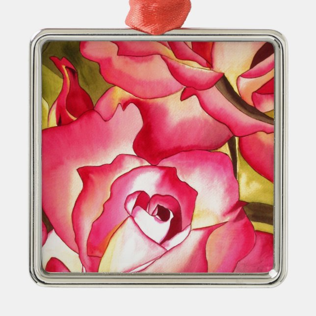 Hannah Gordon Rosa Aquarellkunst Ornament Aus Metall (Vorne)
