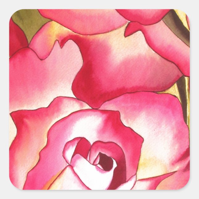 Hannah Gordon Rosa Aquarellkunst Quadratischer Aufkleber (Vorderseite)