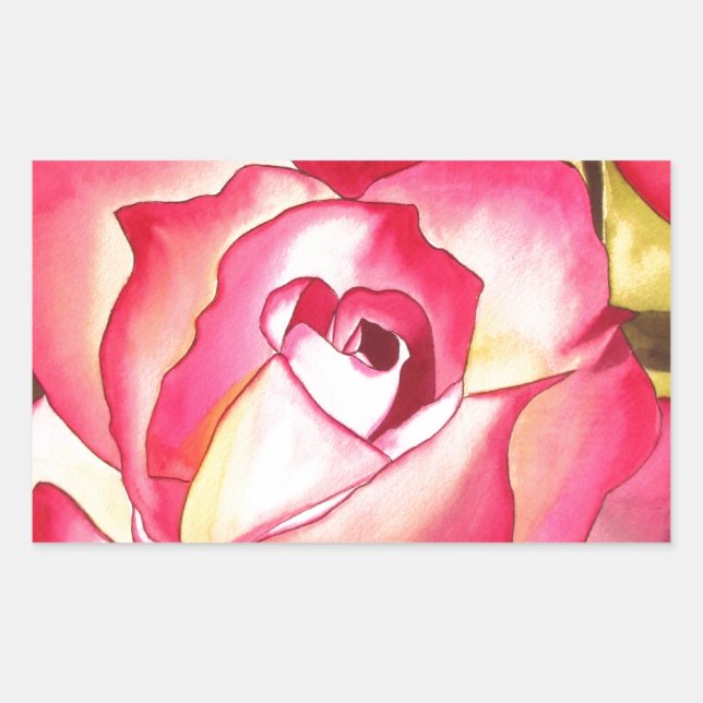Hannah Gordon Rosa Aquarellkunst Rechteckiger Aufkleber (Vorderseite)