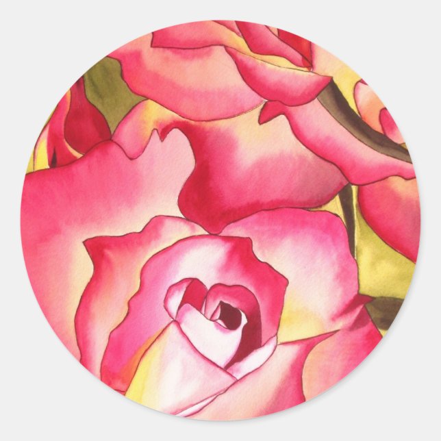 Hannah Gordon Rosa Aquarellkunst Runder Aufkleber (Vorderseite)