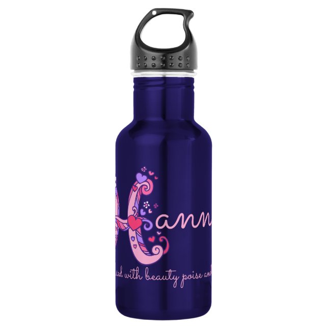Hannah-Mädchen Name und Bedeutung beschriften Edelstahlflasche (Vorderseite)