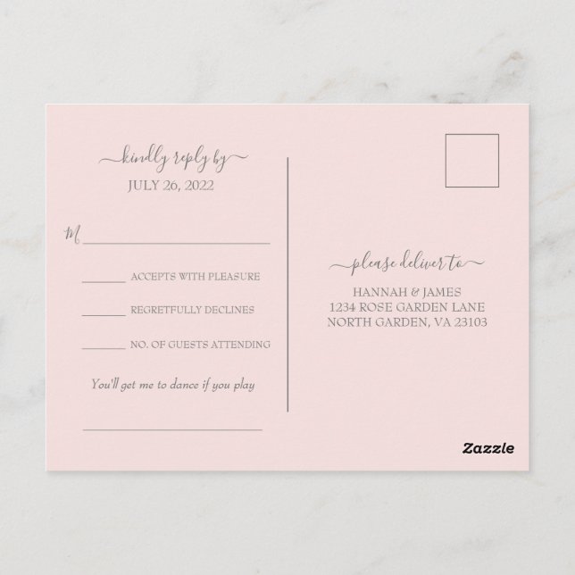 Hannah Modern Simple Song Request Wedding RSVP Postkarte (Rückseite)