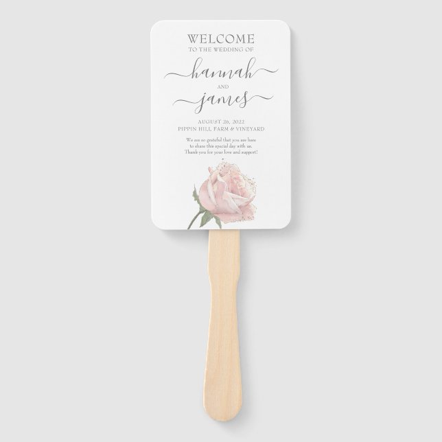 Hannah | Romantische Blush Rose Kalligrafie Fächer (Vorderseite)
