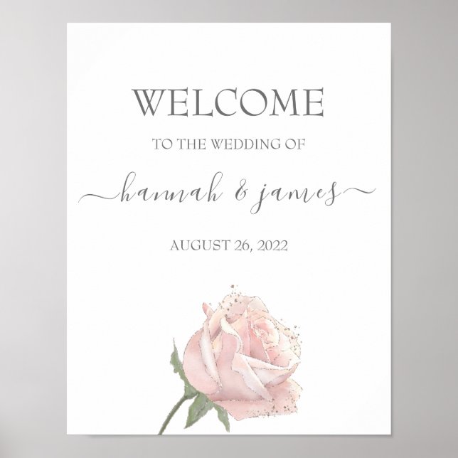 Hannah | Romantische Rose Kalligrafie Begrüßung Poster (Vorne)