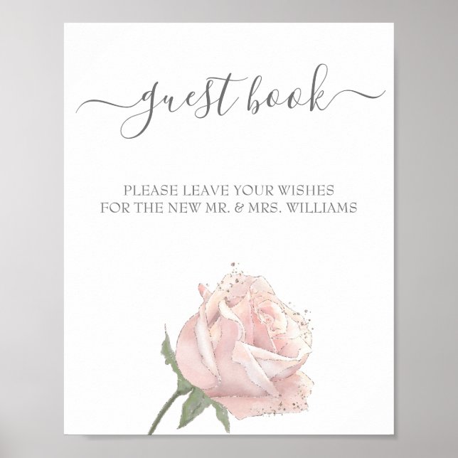 Hannah | Rose Calligraphy Wedding Guest Book Sign Poster (Vorne)