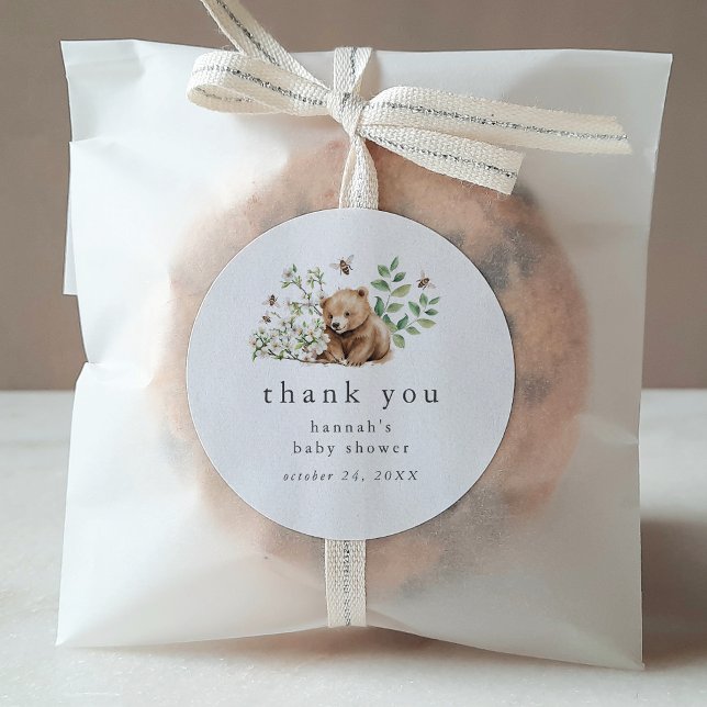 HANNAH Summer Bear Woodland Baby Dusche Vielen Dan Runder Aufkleber (HANNAH Summer Bear Woodland Baby Shower Thank You Classic Round Sticker)