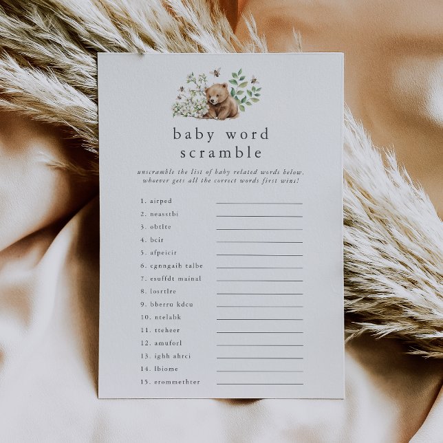 HANNAH Woodland Baby Dusche Word Scramble Game Einladung (HANNAH Woodland Baby Shower Word Scramble Game Invitation)