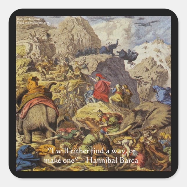 Hannibal Barca & Army & Quote Ohrts & Cards Quadratischer Aufkleber (Vorderseite)