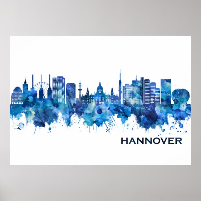 Hannover Deutschland Skyline Blue Poster (Vorne)