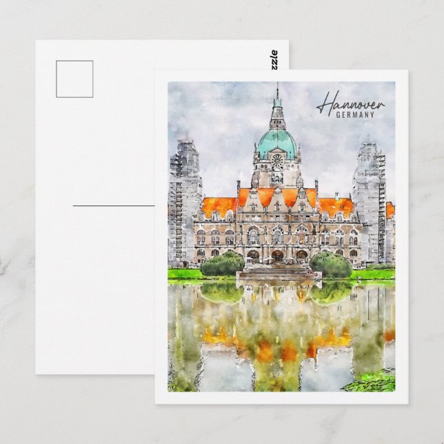 Hannover Deutschland Travel Place Watercolor Postkarte (Vorne/Hinten)