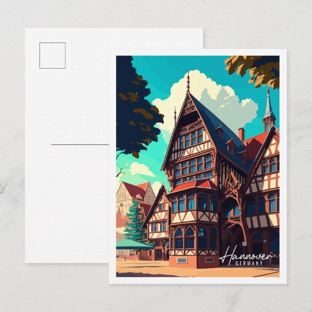 Hannover Deutschland Vintage Reise Illustration Postkarte (Vorne/Hinten)