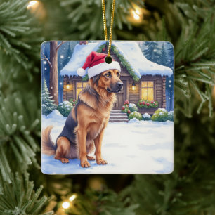Hannoverscher Duftfährtenhund Schneewaldhütte Weih Keramikornament