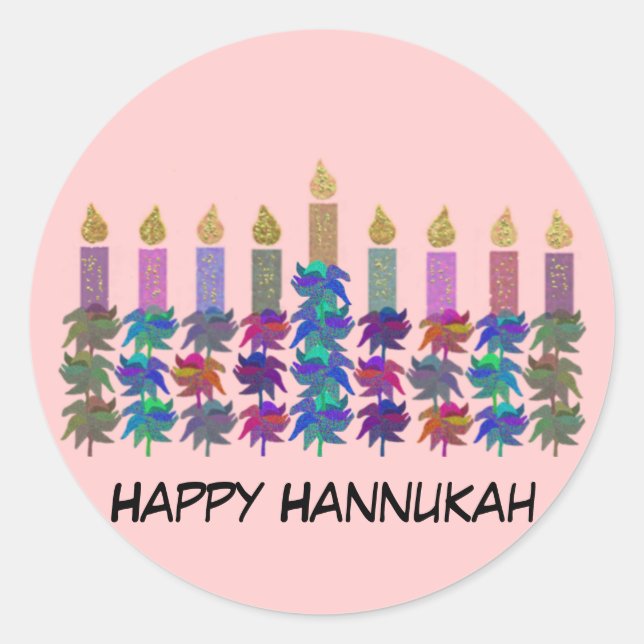 Hannukah Blume Menorah Runder Aufkleber (Vorderseite)