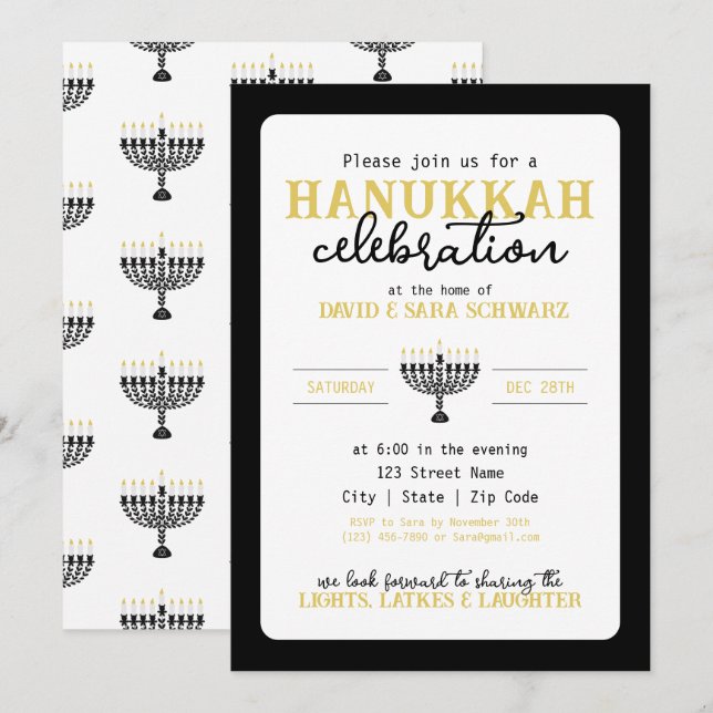 HANNUKAH Celebration Party Menorah Einladung (Vorne/Hinten)