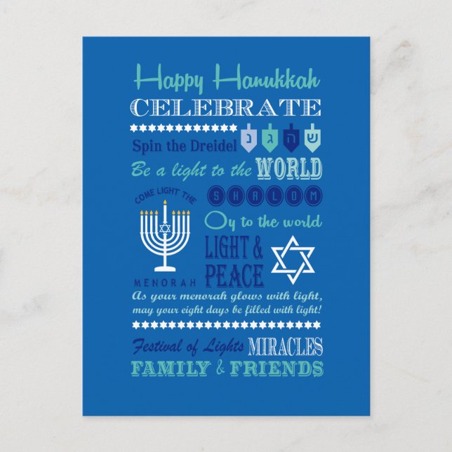 Hannukah Typografie Collage Art Postkarte (Vorderseite)