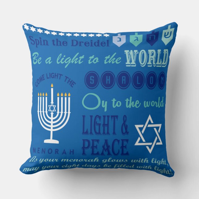 Hannukah Typografie-Collagenkunst Kissen (Vorderseite)