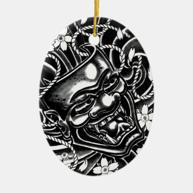 Hannya Mask Tattoo Design Keramik Ornament (Vorne)