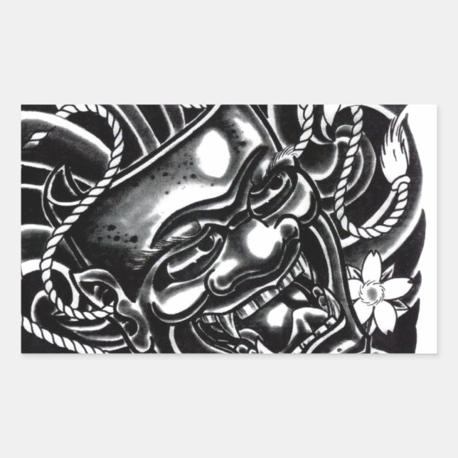 Hannya Mask Tattoo Design Rechteckiger Aufkleber (Vorderseite)