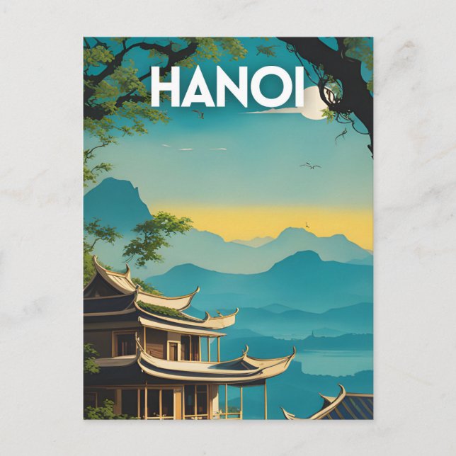 Hanoi Retro Travel Poster Postkarte (Vorderseite)