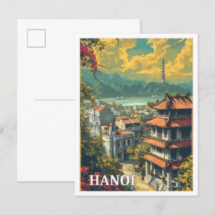 Hanoi Vietnam Vintage-Kunst-Reiseillustration Postkarte