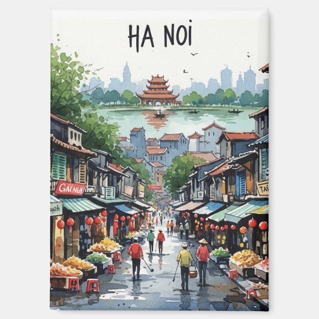 Hanoi Vietnam Watercolor Magnet (Vorderseite)