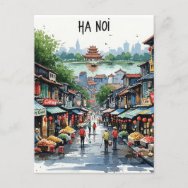 Hanoi Vietnam Watercolor Postkarte