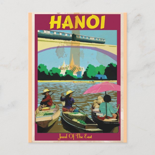 Hanoi Vintage Reiseplakat Postkarte (Vorderseite)