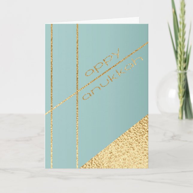 Hanoukka Carte de voeux Elégant Turquoise N Or (Devant)