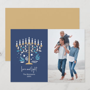 Hanoukka Love & Light Floral Menorah Carte photo