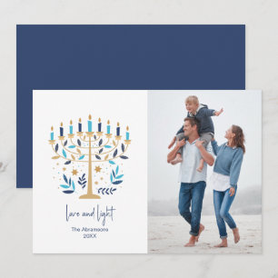 Hanoukka Love & Light Floral Menorah Carte photo