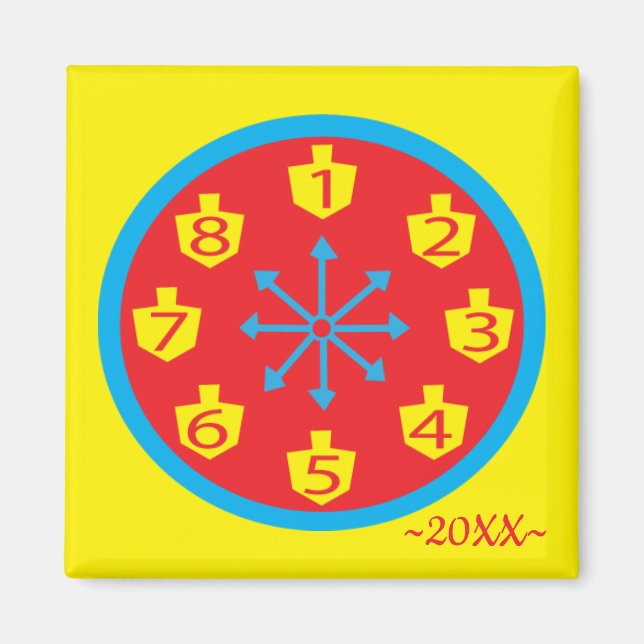 Hanoukka Magnet Carré COLORÉ CRAZY 8 Horloge (Devant)