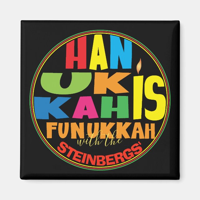 Hanoukka Magnet Carré HANOUKKA EST FUNUKKAH (Devant)