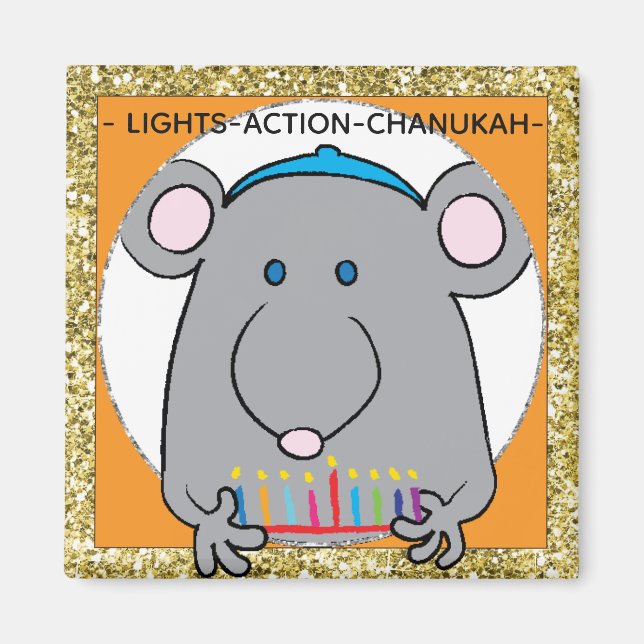 Hanoukka Magnet Carré Mouse Menorah (Devant)