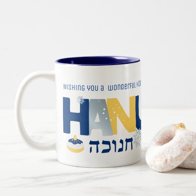 HANOUKKA Menorah Dreidel Coffee Mug (Avec donut)