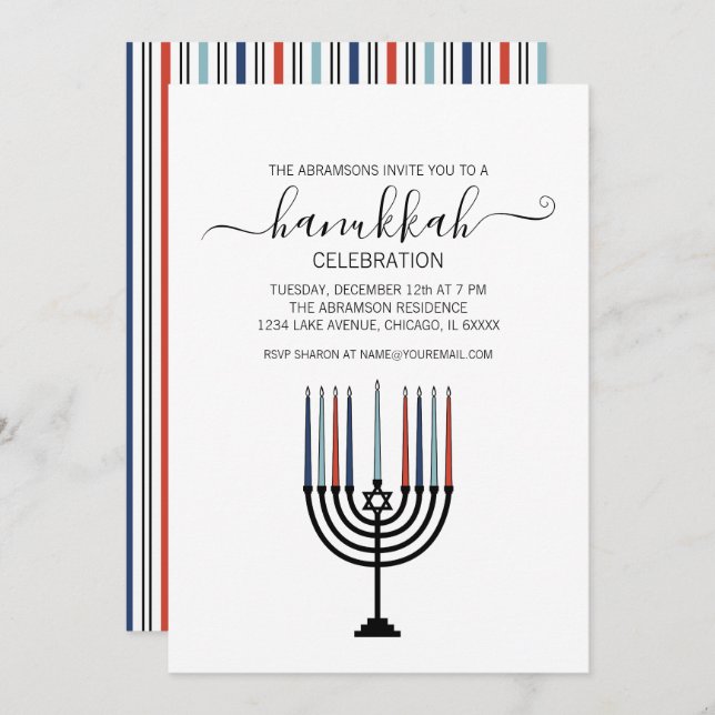 Hanoukka Menorah Fête Invitation (Devant / Derrière)