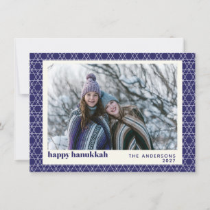 Hanoukka Star Line Motif Carte photo bleu moderne