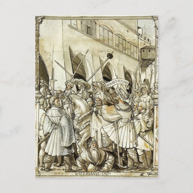 Hans Holbein - Demütigung des Kaisers Valerian Postkarte (Vorderseite)