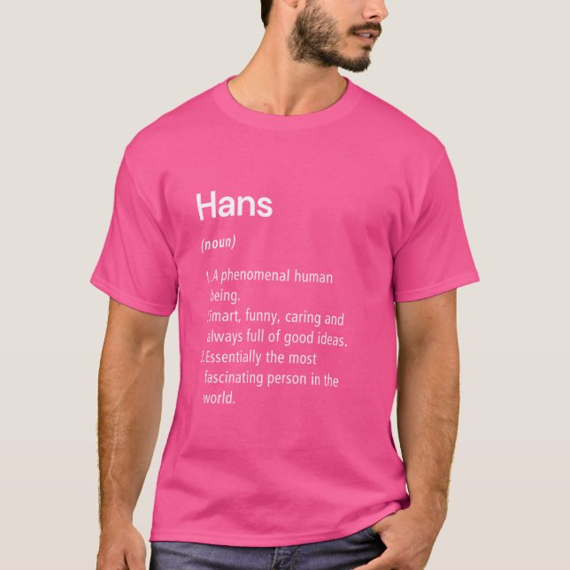 Hans Name Definition Funny Dictionary T-Shirt (Vorderseite)