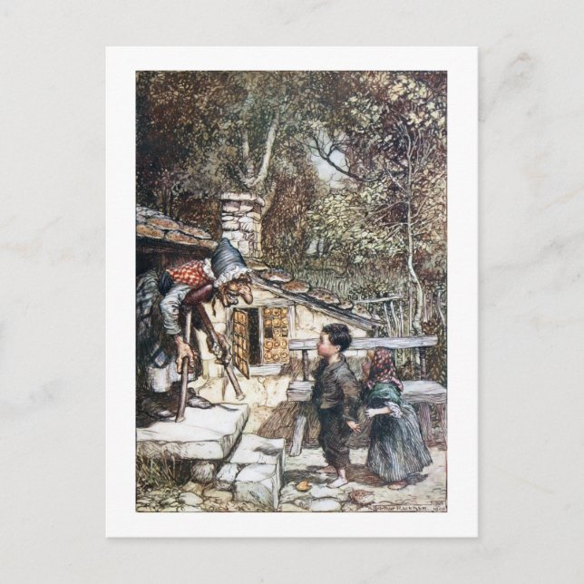 Hansel & Grethel treffen auf Hexe Postkarte (Vorderseite)