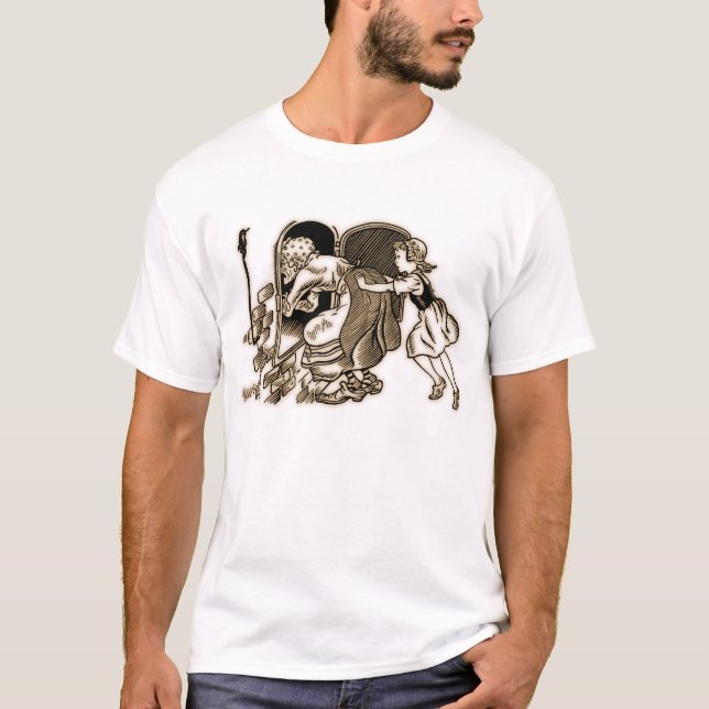 Hansel u. Gretel - Gretel drückt die Hexe T-Shirt (Vorderseite)