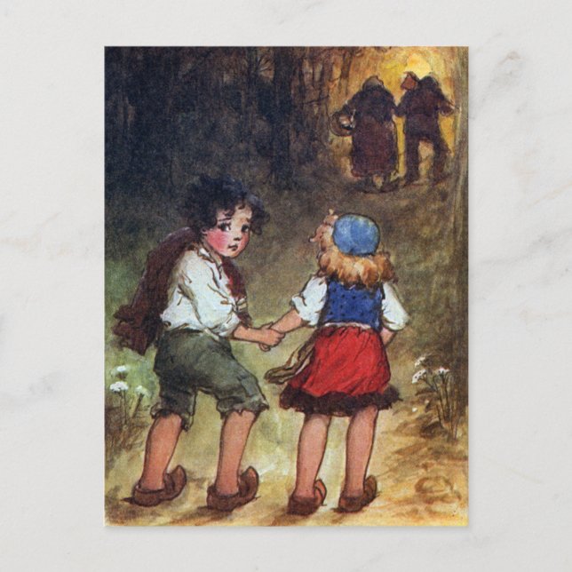 Hansel und Gretel gehen in den Wald Postkarte (Vorderseite)