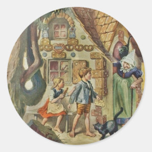 Hänsel und Gretel im Hexenhaus Runder Aufkleber