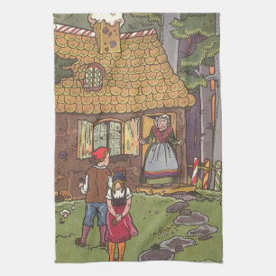 Hänsel und Gretel, Märchen von Hauman in altertüml Geschirrtuch