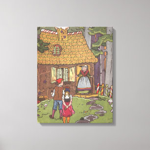 Hänsel und Gretel, Märchen von Hauman in altertüml Leinwanddruck