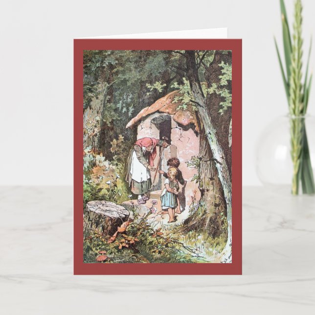 Hansel und Gretel mit der bösen Hexe Karte (Vorderseite)