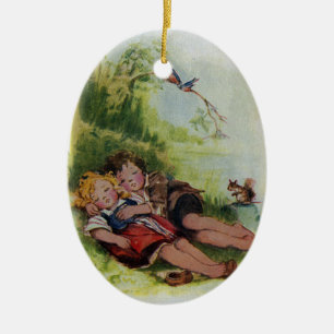 Hänsel und Gretel schlafen im Wald Keramikornament